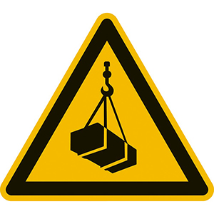 Warnschild, Warnung vor schwebender Last, Folie, Seitenlänge 300 mm, DIN EN ISO 7010
