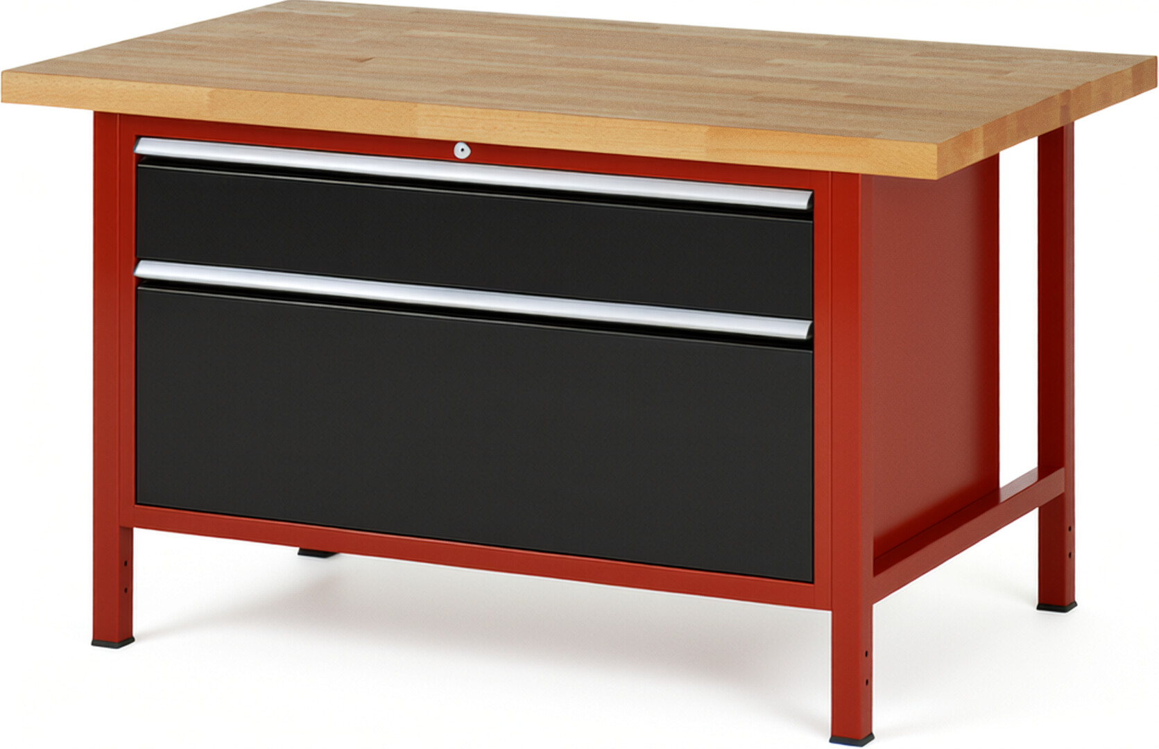 RAU Werkbank rot - schwarz - Breite 150 cm - Tiefe 90 cm - Höhe 104 cm - Buche-Massiv Arbeitsplatte 40 mm