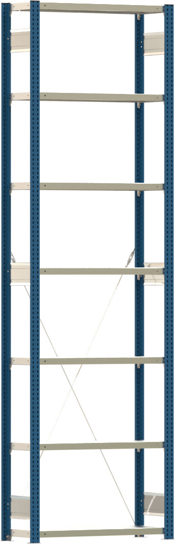 Fachbodenregal BERT - Breite: 87,5 cm - Tiefe: 30 cm - Höhe: 300 cm - 7 Böden - Grundregal