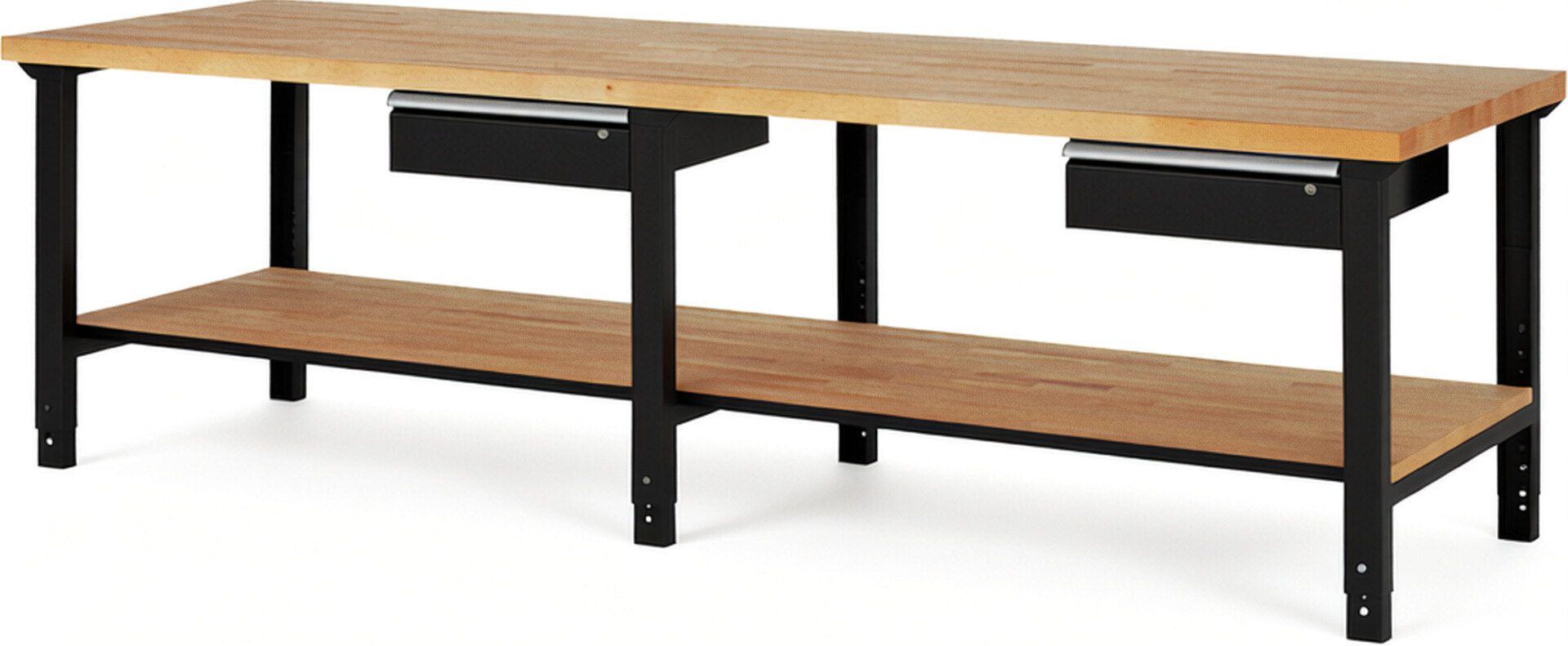 RAU Werkbank schwarz - Breite 300 cm - Tiefe 90 cm - Höhe 114 cm - Buche-Massiv Arbeitsplatte 40 mm