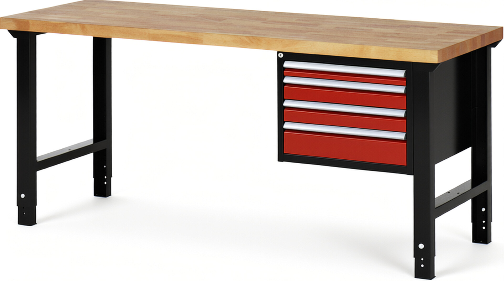 RAU Werkbank schwarz - rot - Breite 200 cm - Tiefe 70 cm - Höhe 114 cm - Buche-Massiv Arbeitsplatte 40 mm