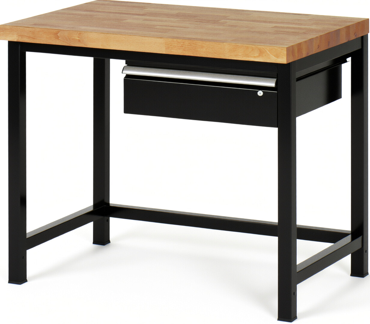 Werkbank Modell 8001 schwarz, BxTxH 1000x700x840-1040 mm,  Buche-Massiv Arbeitsplatte 40 mm,  1 Schublade mit  Auszug 90 %
