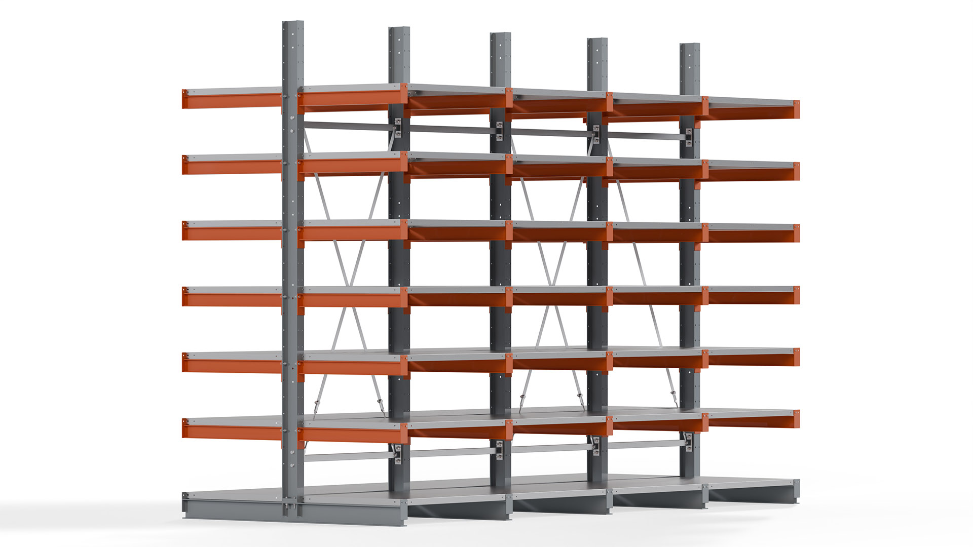 Kragarmregal KARL basic - lackiert - Breite: 400 cm - Höhe: 300 cm - Tiefe: 80 cm - Traglast je Kragarm: 550 kg - beidseitig