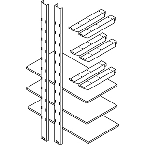 Lagerregal, BxT 1000x500 mm, 2 verz. Regalsäulen, 6 Kragarme, 3 Holz-Regalböden, für Material container mit Innenhöhe 2360 mm