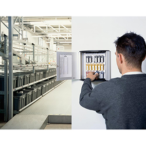 Schlüsselkasten, für 54 Schlüssel, BxTxH 302x118x280 mm, Zylinderschloss, metallic-silber