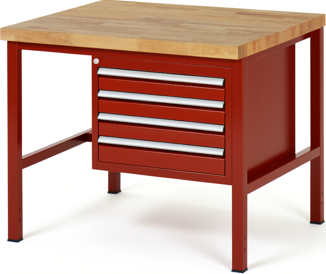 Werkbank Modell 8133 rot, BxTxH 1000x900x840-1040 mm,  Buche-Massiv Arbeitsplatte 40 mm,  4 Schubladen mit  Vollauszug 100 % und  SoftClosing