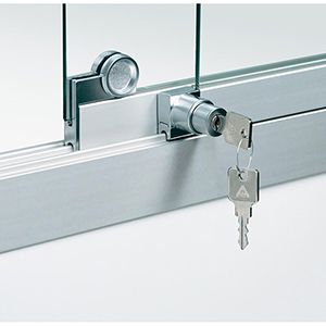 Vitrine,  Standvitrine mit Schiebetüren, BxTxH 1000x500x2000 mm, 2 Glasböden, Unterschrank, alusilber, inkl. Beleuchtung