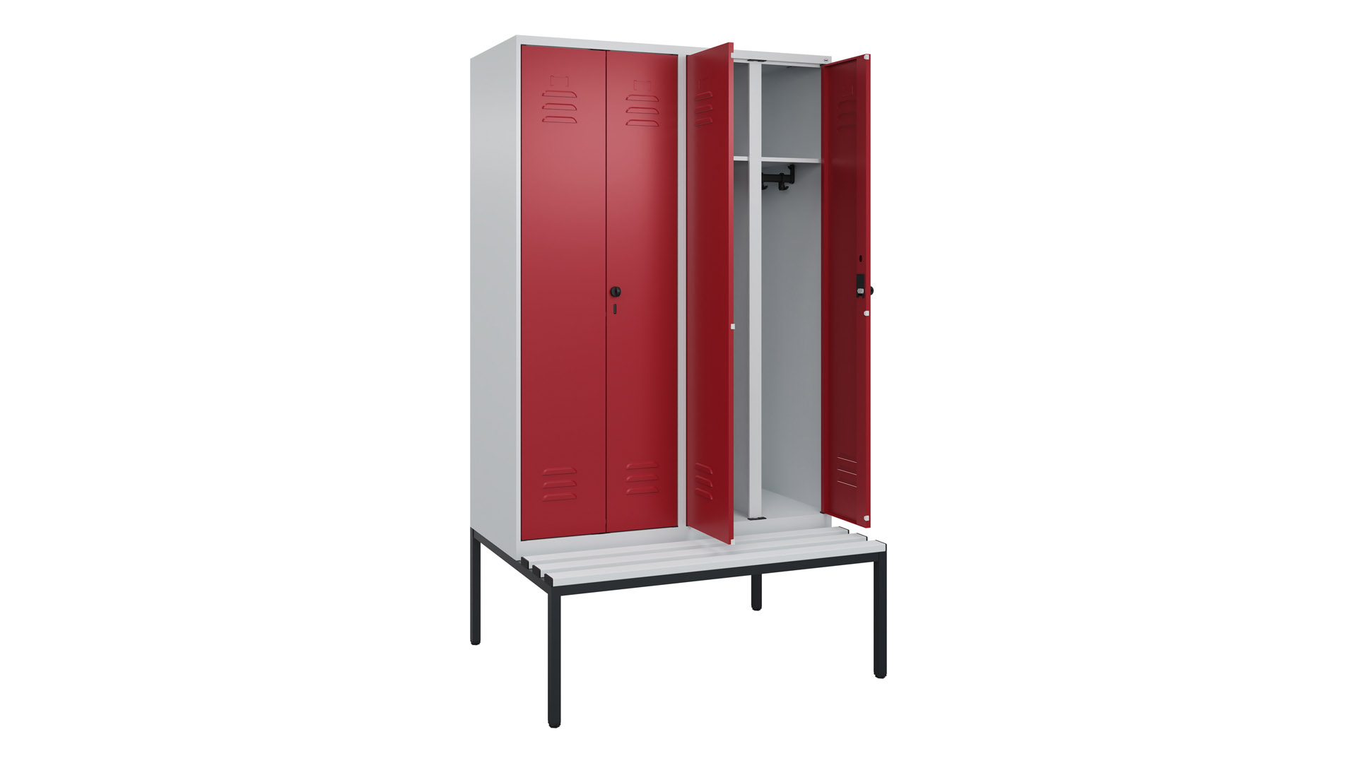 Spind - Garderobenschrank, Breite 120 cm, Höhe 212 cm, Tiefe 50 cm, 4 Abteile