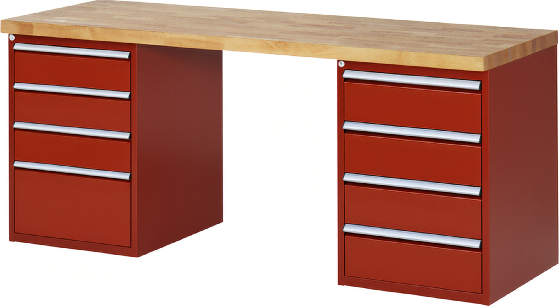 RAU Werkbank rot - Breite 200 cm - Tiefe 70 cm - Höhe 84 cm - Buche-Massiv Arbeitsplatte 40 mm