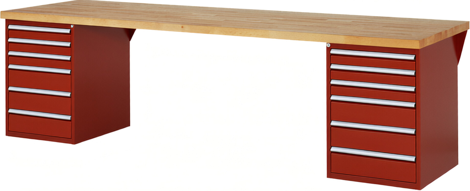 RAU Werkbank rot - Breite 300 cm - Tiefe 90 cm - Höhe 84 cm - Buche-Massiv Arbeitsplatte 40 mm