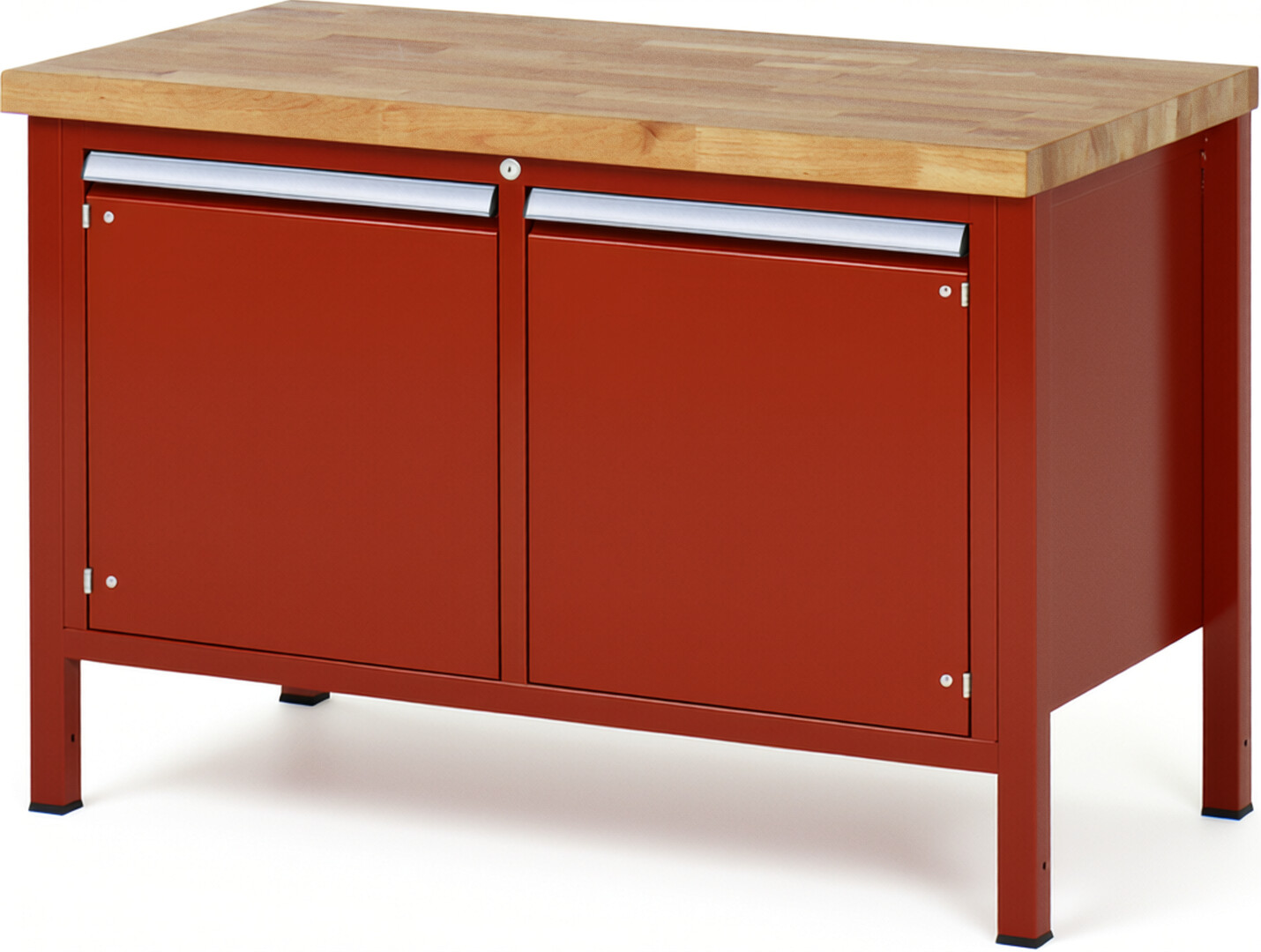 Werkbank Modell 8465 rot, BxTxH 1250x700x840-1040 mm,  Buche-Massiv Arbeitsplatte 40 mm