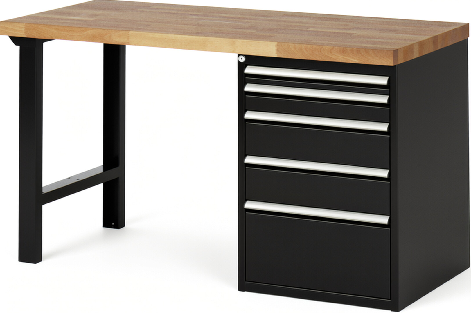 RAU Werkbank schwarz - Breite 150 cm - Tiefe 70 cm - Höhe 89 cm - Buche-Massiv Arbeitsplatte 40 mm