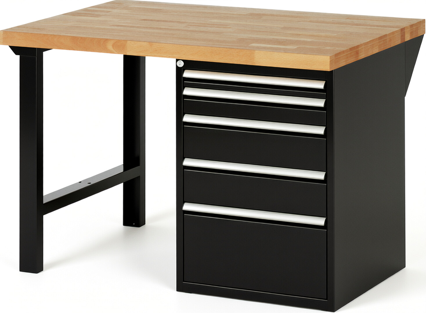 RAU Werkbank schwarz - Breite 125 cm - Tiefe 90 cm - Höhe 84 cm - Buche-Massiv Arbeitsplatte 40 mm