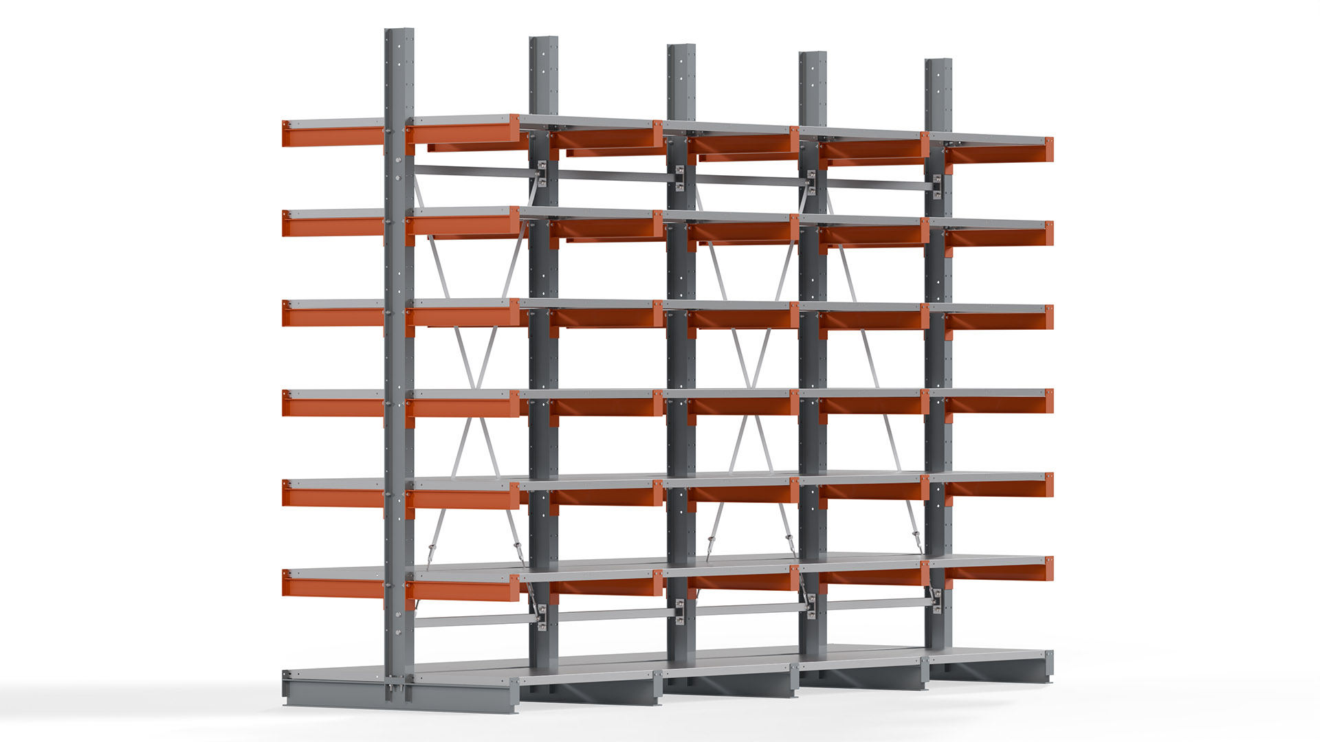 Kragarmregal KARL basic - lackiert - Breite: 400 cm - Höhe: 300 cm - Tiefe: 60 cm - Traglast je Kragarm: 740 kg - beidseitig