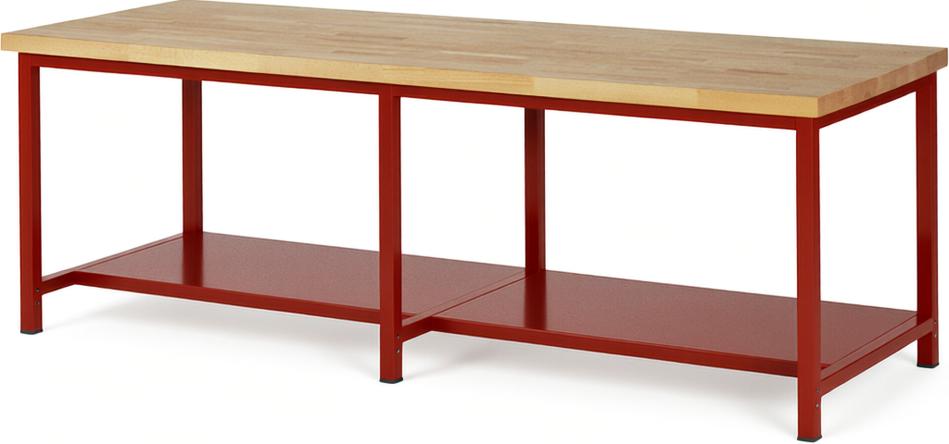 Werkbank Modell 8000 rot, BxTxH 2500x900x840 mm,  Buche-Massiv Arbeitsplatte 40 mm