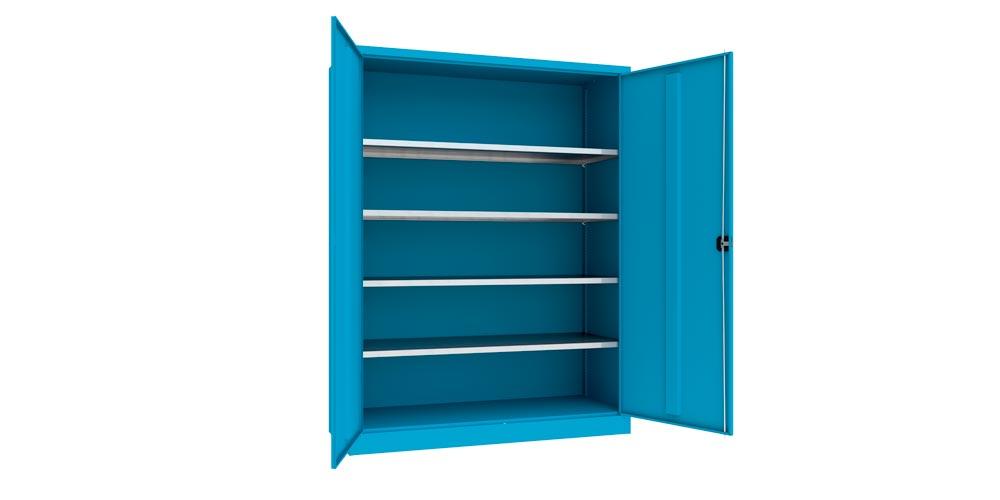 Flügeltürenschrank - Vollblechtüren - 1.950x1.500x600 mm (HxBxT) - 4 Einlegeböden verzinkt - Zylinderschloss - himmelblau