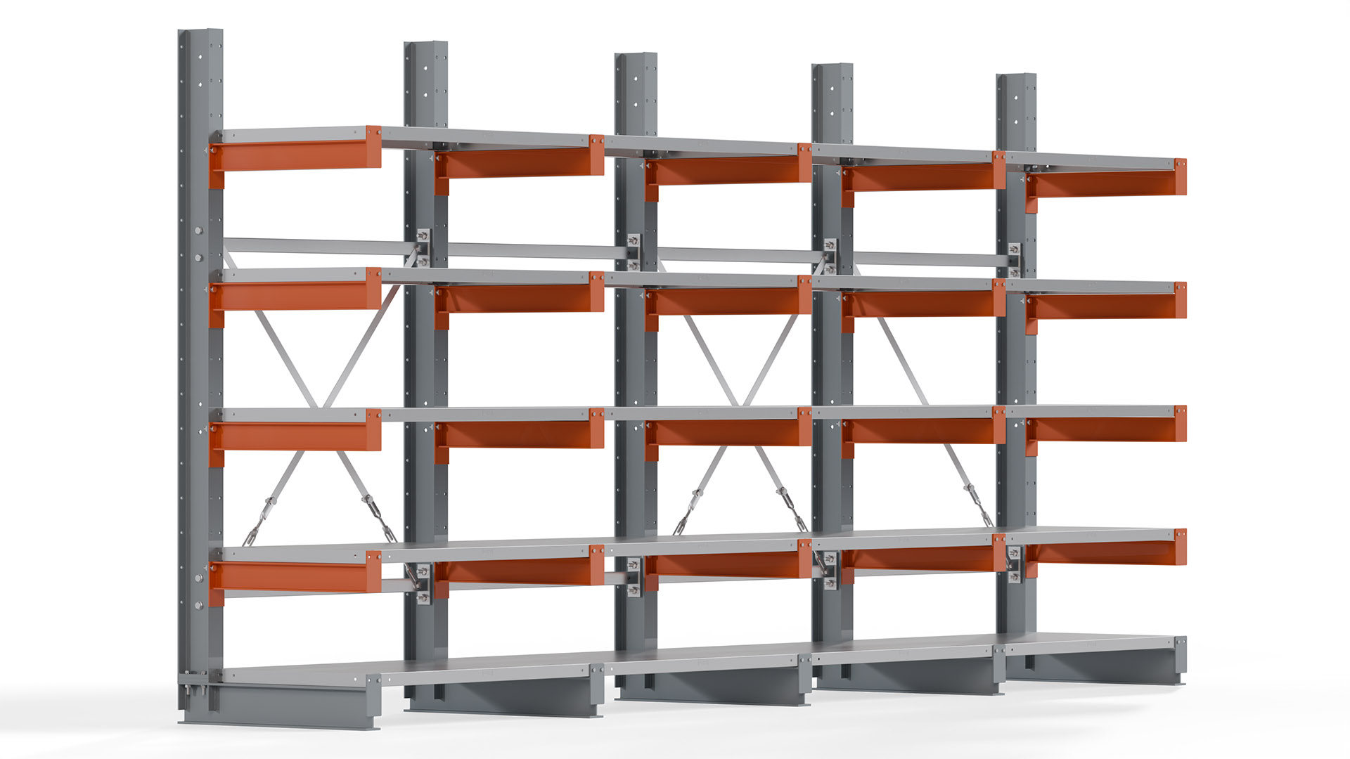 Kragarmregal KARL basic - lackiert - Breite: 400 cm - Höhe: 200 cm - Tiefe: 60 cm - Traglast je Kragarm: 730 kg - einseitig