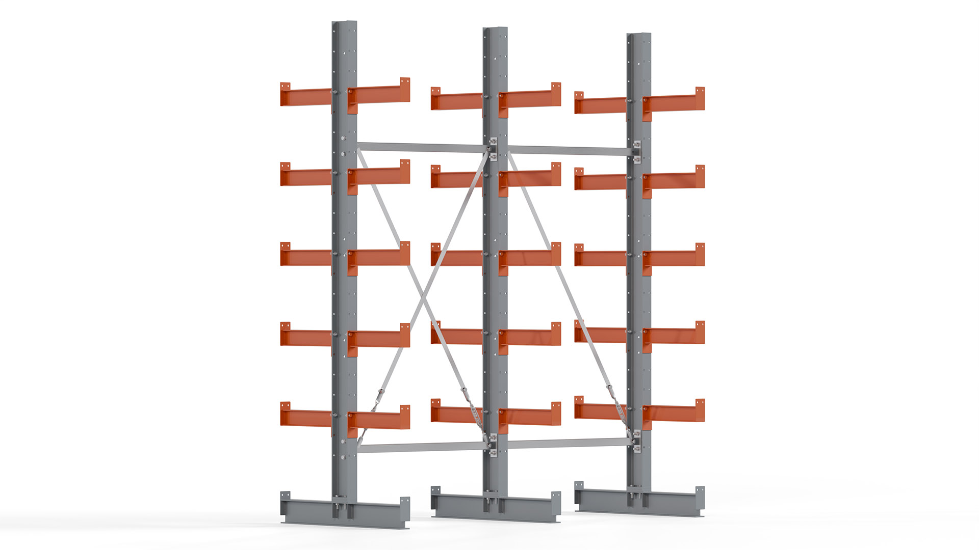 Kragarmregal KARL basic - lackiert - Breite: 200 cm - Höhe: 250 cm - Tiefe: 40 cm - Traglast je Kragarm: 1100 kg - beidseitig