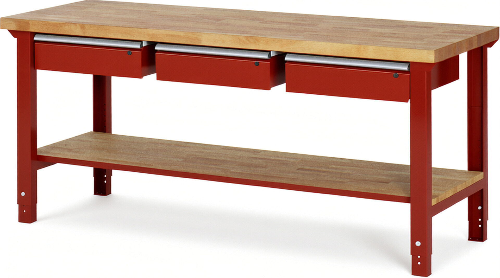 RAU Werkbank rot - Breite 200 cm - Tiefe 70 cm - Höhe 114 cm - Buche-Massiv Arbeitsplatte 40 mm