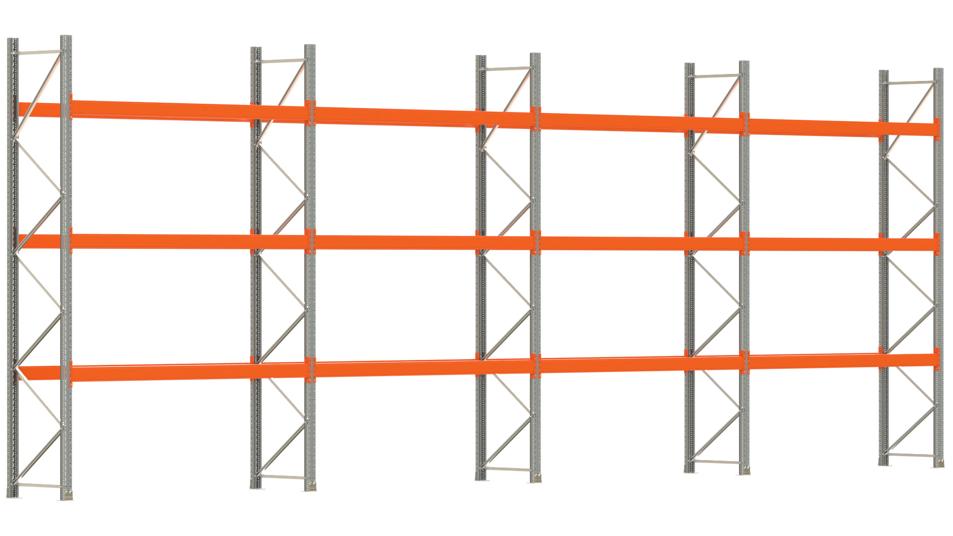 Palettenregal ARTUS - Breite 1122,5 cm - Höhe 400 cm - Tiefe 80 cm - 3 Träger-Ebenen - Fachlast 2910 kg - 32 Palettenstellplätze