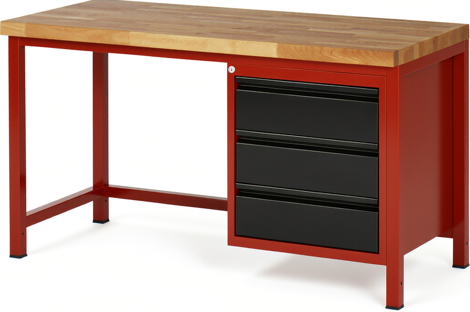 Werkbank rot - schwarz, BxTxH 1500x700x840-1040 mm, Platte Buche 40 mm, 6 Schubladen: 3x90 mm, 3x150 mm, RAL 3000/9011