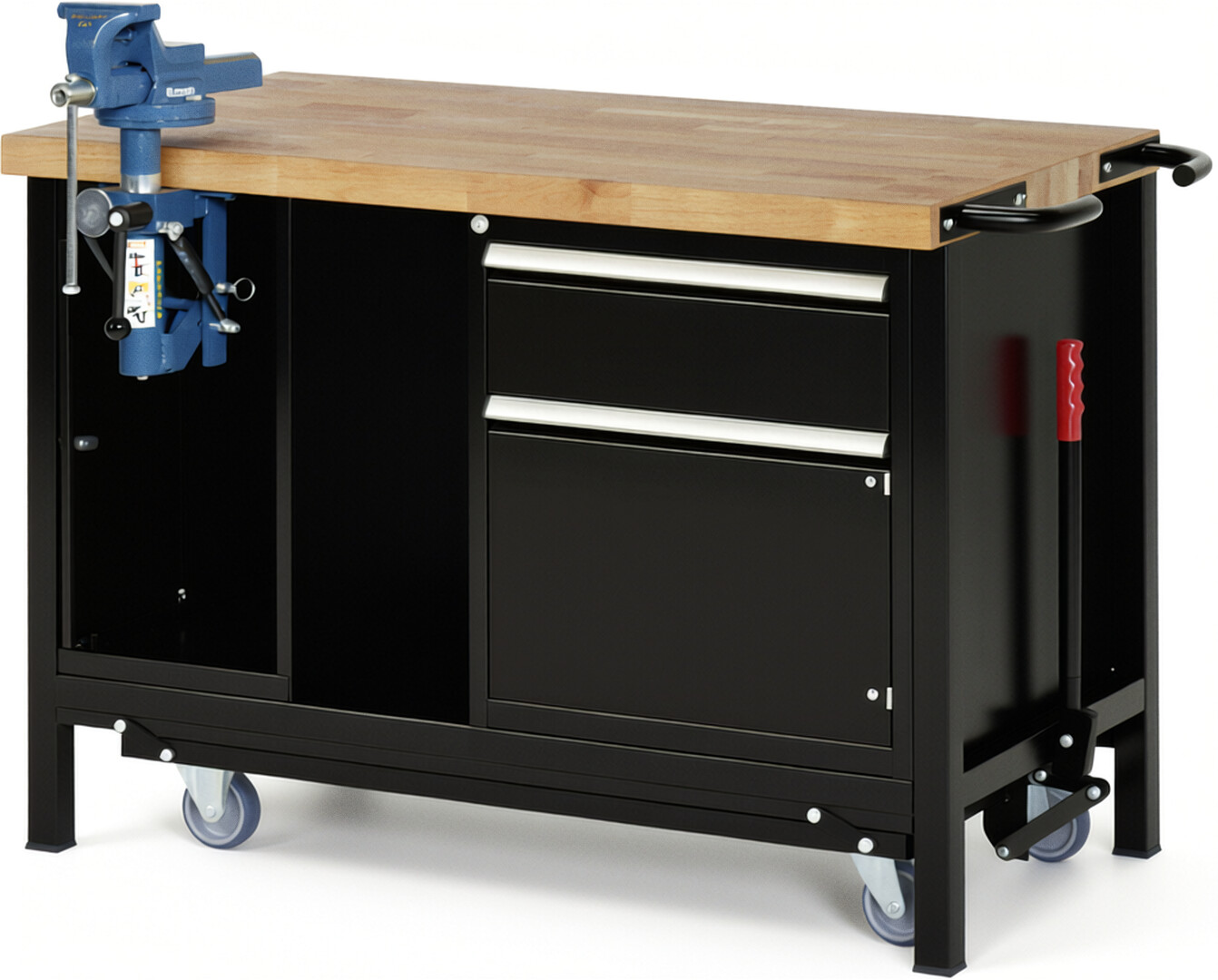 RAU Werkbank schwarz - Breite 125 cm - Tiefe 70 cm - Höhe 88 cm - Buche-Massiv Arbeitsplatte 40 mm