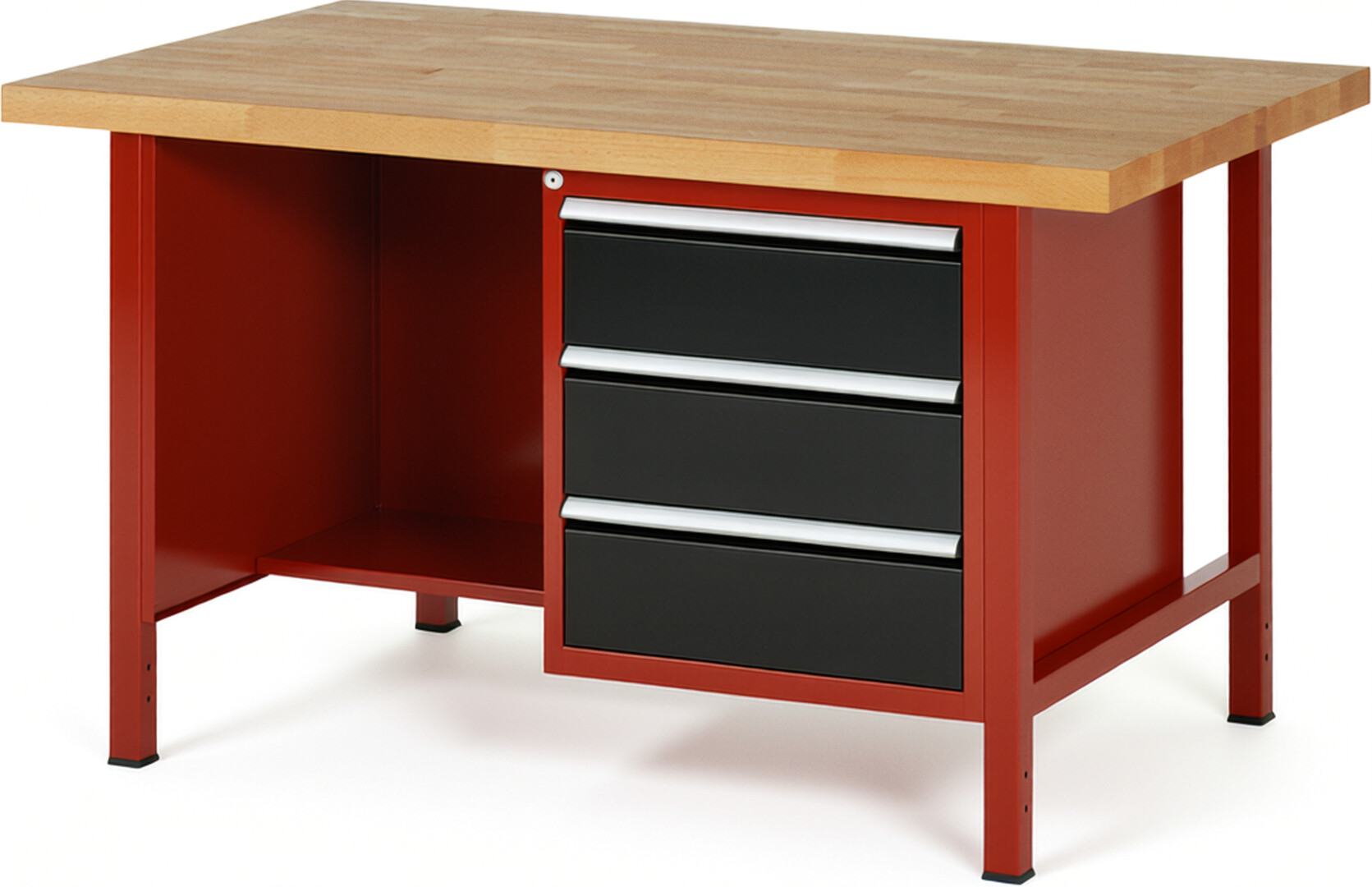 RAU Werkbank rot - schwarz - Breite 150 cm - Tiefe 90 cm - Höhe 84 cm - Buche-Massiv Arbeitsplatte 40 mm