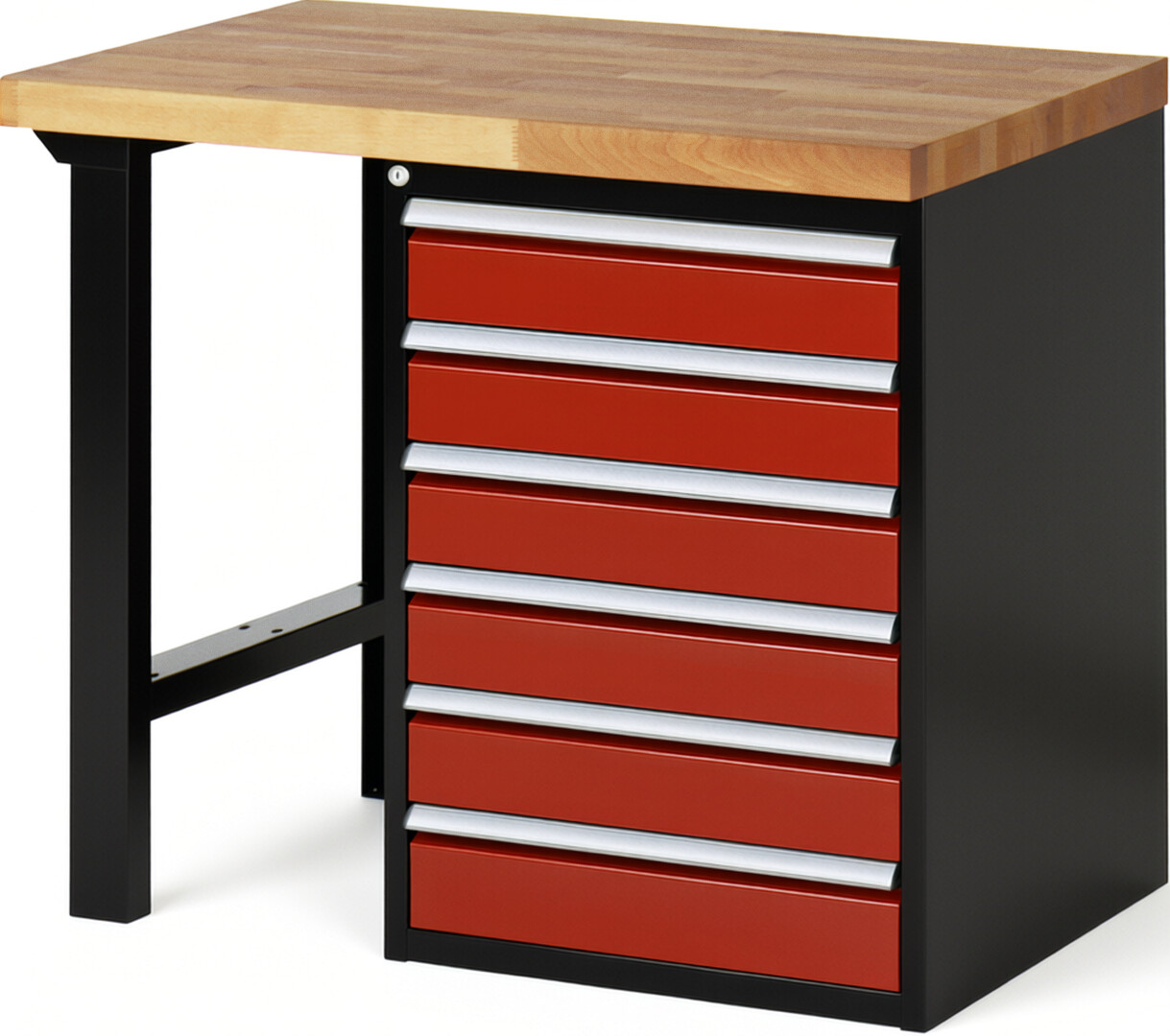 RAU Werkbank schwarz - rot - Breite 100 cm - Tiefe 70 cm - Höhe 89 cm - Buche-Massiv Arbeitsplatte 40 mm