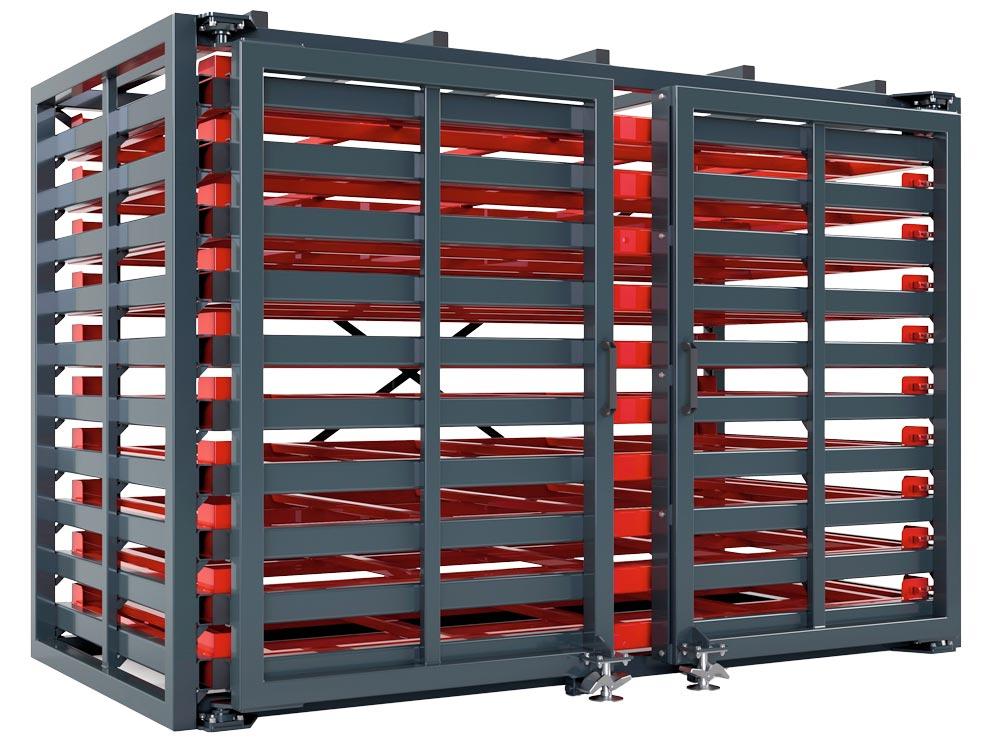 Schubfachregal für Bleche 3000x1500 mm, 10 Ebenen + starre Dachablage, Fachlast 2500kg