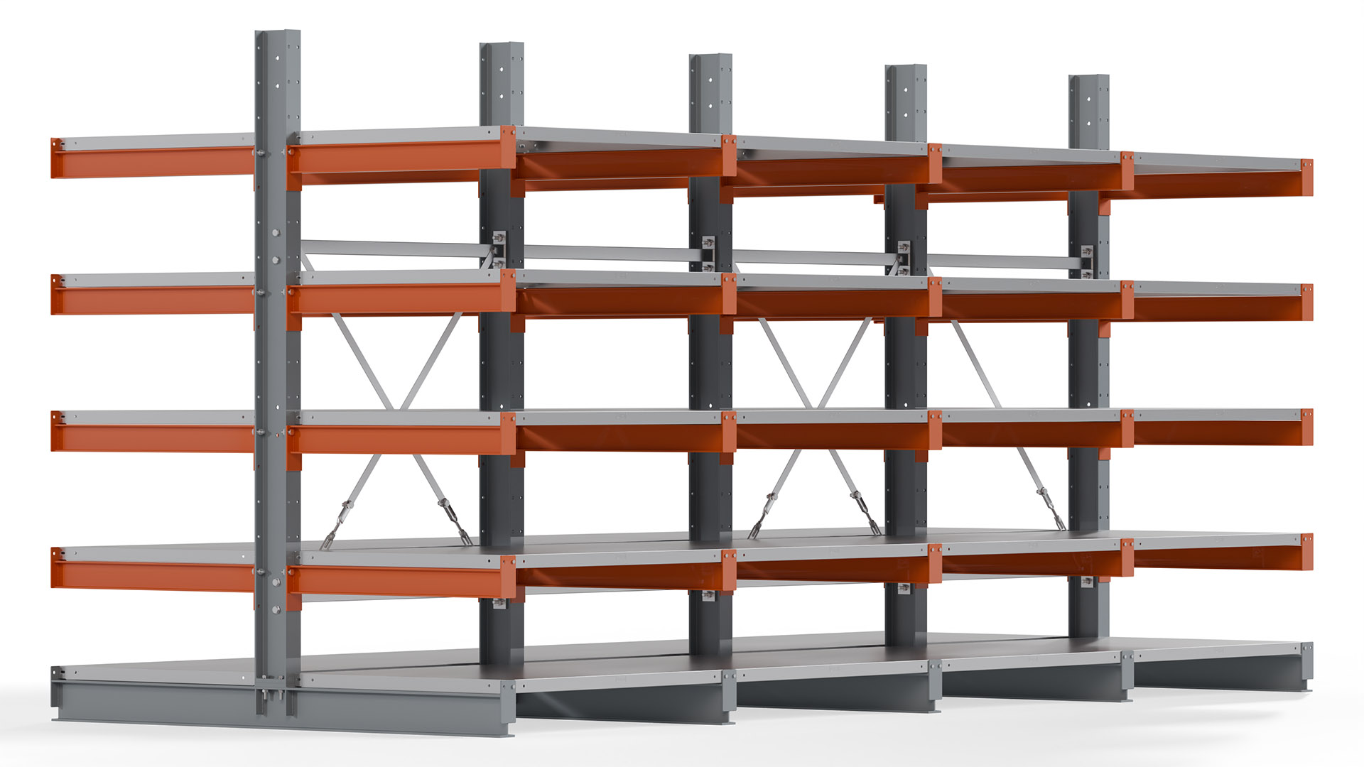 Kragarmregal KARL basic - lackiert - Breite: 400 cm - Höhe: 200 cm - Tiefe: 80 cm - Traglast je Kragarm: 550 kg - beidseitig