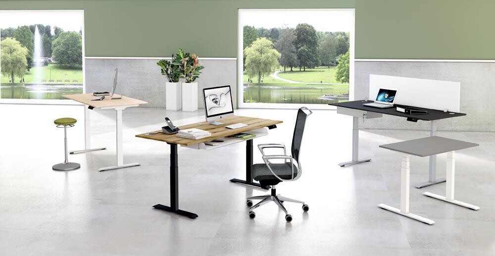 Sitz-/Stehschreibtisch el. höhenverstellbar, BxTxH 1600x800x620-1270 mm, Dekor grafit, Gestell silber