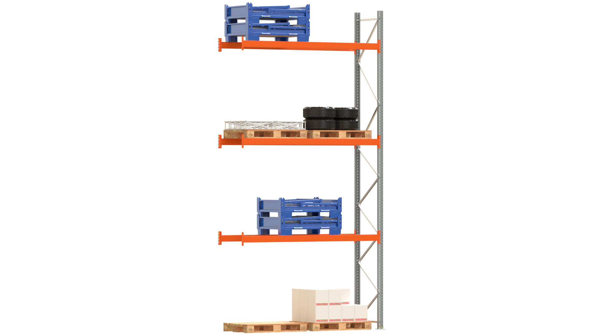 Palettenregal ARTUS - Anbaufeld - Breite 278,5 cm - Höhe 550 cm - Tiefe 80 cm - 3 Träger Ebenen