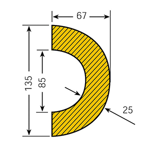 Warn- und Schutzprofil, Rohrschutz, Bogen, 85/135x67 mm, gelb/schwarz, selbstklebend, Länge 1000 mm