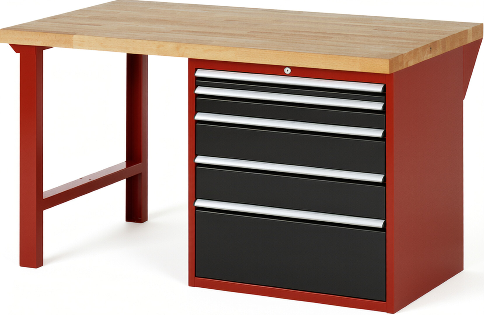 RAU Werkbank rot - schwarz - Breite 150 cm - Tiefe 90 cm - Höhe 84 cm - Buche-Massiv Arbeitsplatte 40 mm