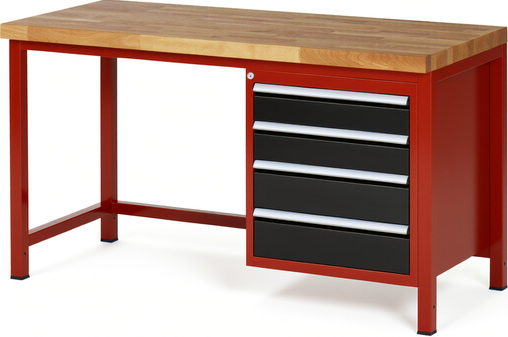 Werkbank Modell 8162 rot - schwarz, BxTxH 1500x700x840-1040 mm,  Buche-Massiv Arbeitsplatte 40 mm,  4 Schubladen mit  Auszug 90 %