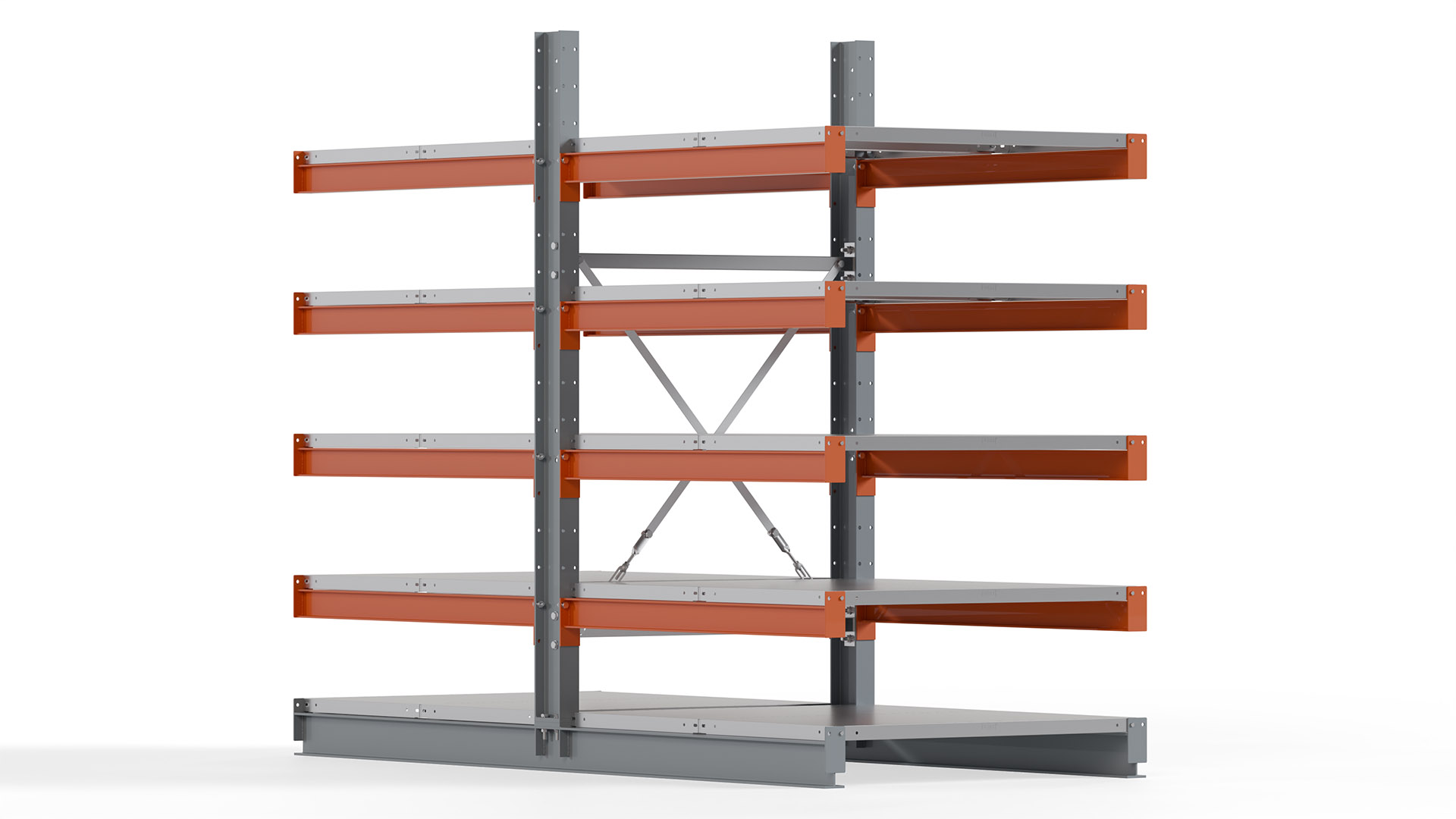 Kragarmregal KARL basic - lackiert - Breite: 100 cm - Höhe: 200 cm - Tiefe: 120 cm - Traglast je Kragarm: 370 kg - beidseitig