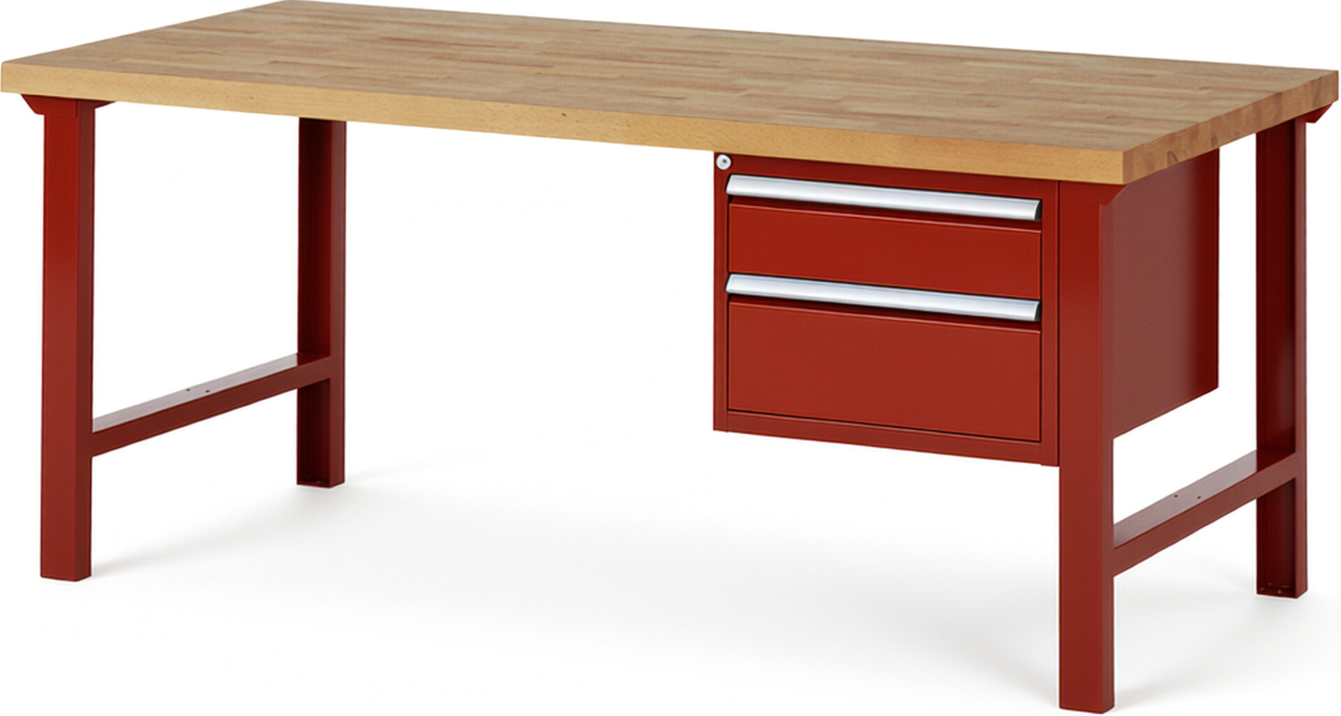 RAU Werkbank rot - Breite 200 cm - Tiefe 90 cm - Höhe 84 cm - Buche-Massiv Arbeitsplatte 40 mm
