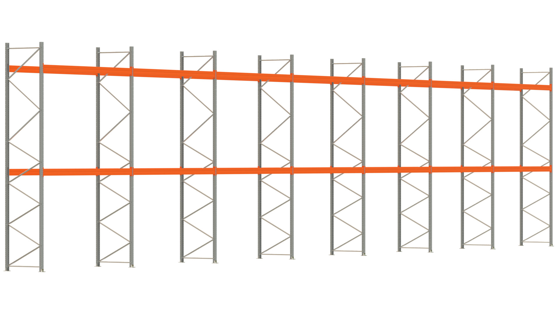 Palettenregal ARTUS - Breite 2588 cm - Höhe 550 cm - Tiefe 110 cm - Fachlast 3600 kg - 84 Palettenstellplätze