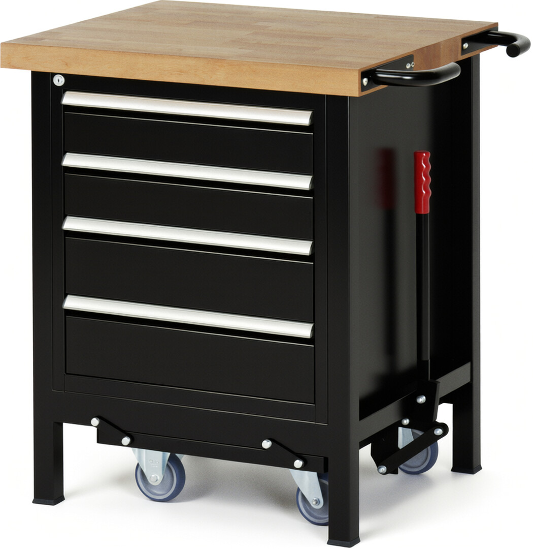 RAU Werkbank schwarz - Breite 75 cm - Tiefe 70 cm - Höhe 88 cm - Buche-Massiv Arbeitsplatte 40 mm