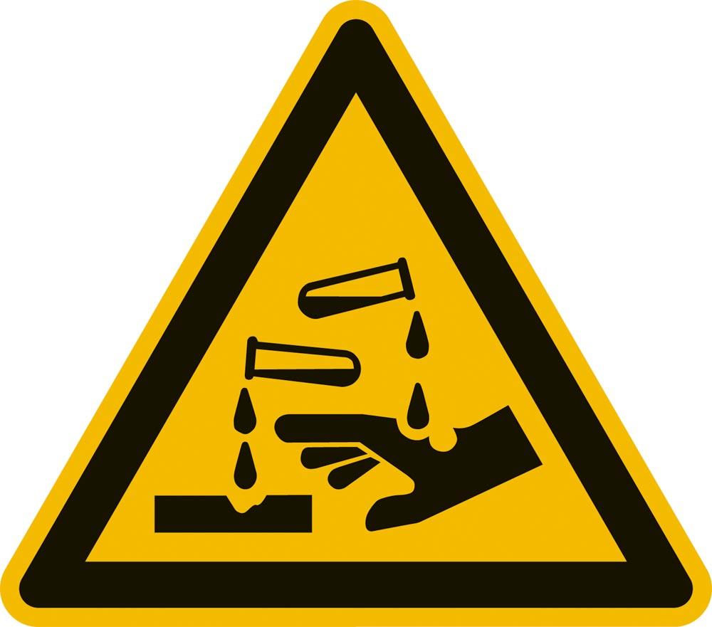 Warnschild, Warnung vor ätzenden Stoffen