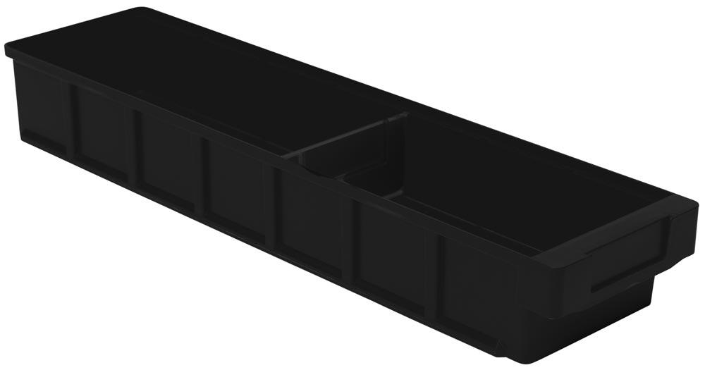 Regalkasten, leitfähiges PP, BxTxH 152x600x83 mm, Farbe schwarz, VE 10 Stück, inkl. 1 Trennwand