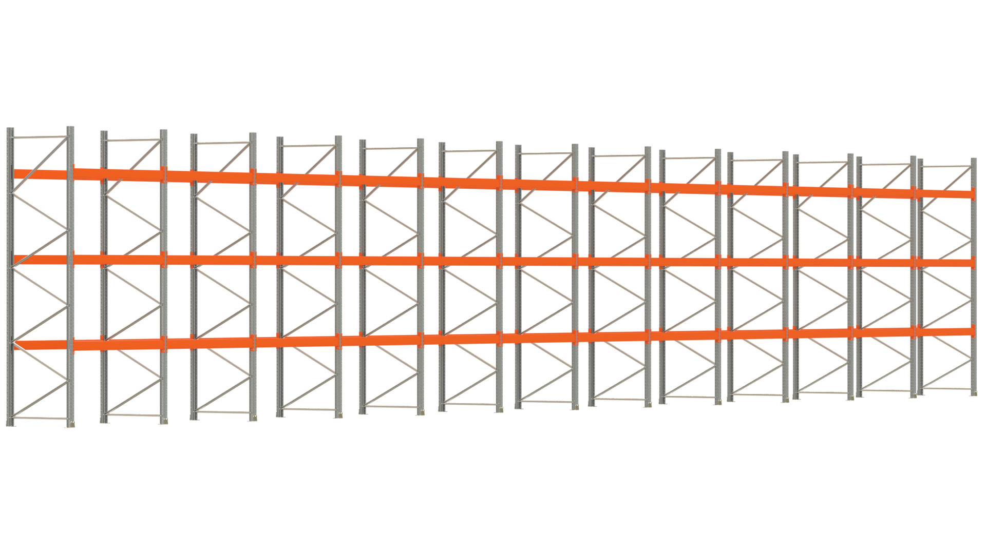 Palettenregal ARTUS - Breite 2390,5 cm - Höhe 400 cm - Tiefe 110 cm - Fachlast 2000 kg - 96 Palettenstellplätze