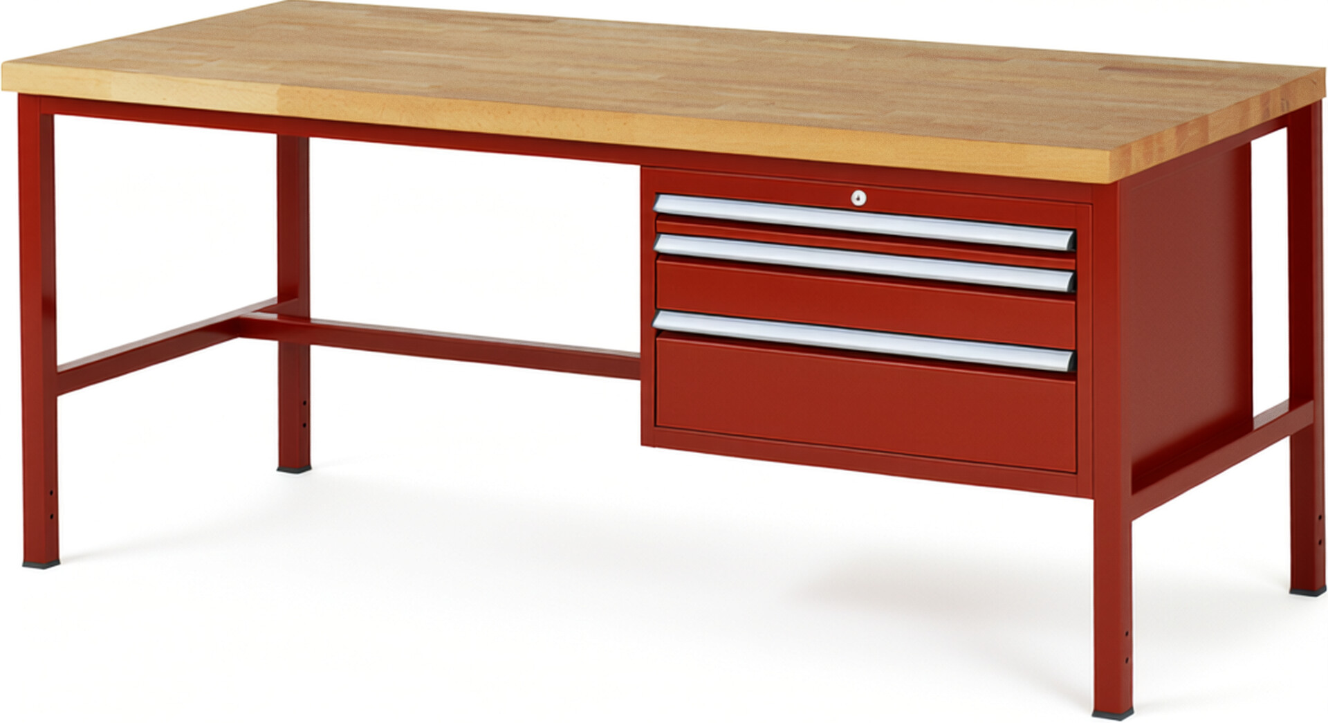 Werkbank Modell 8226 rot, BxTxH 2000x900x840-1040 mm,  Buche-Massiv Arbeitsplatte 40 mm,  3 Schubladen mit  Auszug 90 %