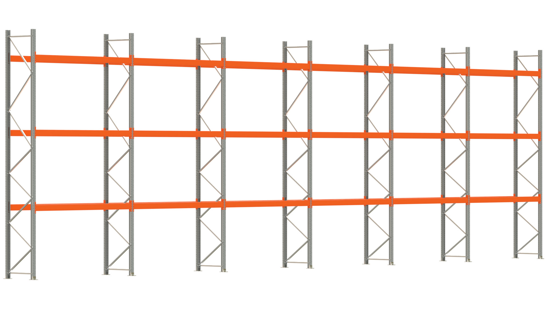 Palettenregal ARTUS - Breite 1679,5 cm - Höhe 500 cm - Tiefe 80 cm - Fachlast 3000 kg - 48 Palettenstellplätze