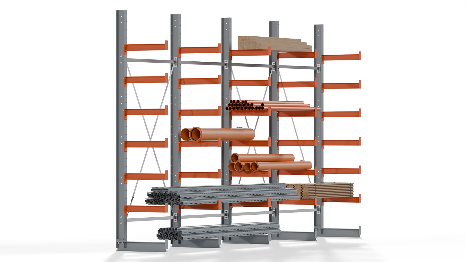 Kragarmregal KARL basic - lackiert - Breite: 512 cm - Höhe: 300 cm - Tiefe: 60 cm - Traglast je Kragarm: 730 kg - einseitig