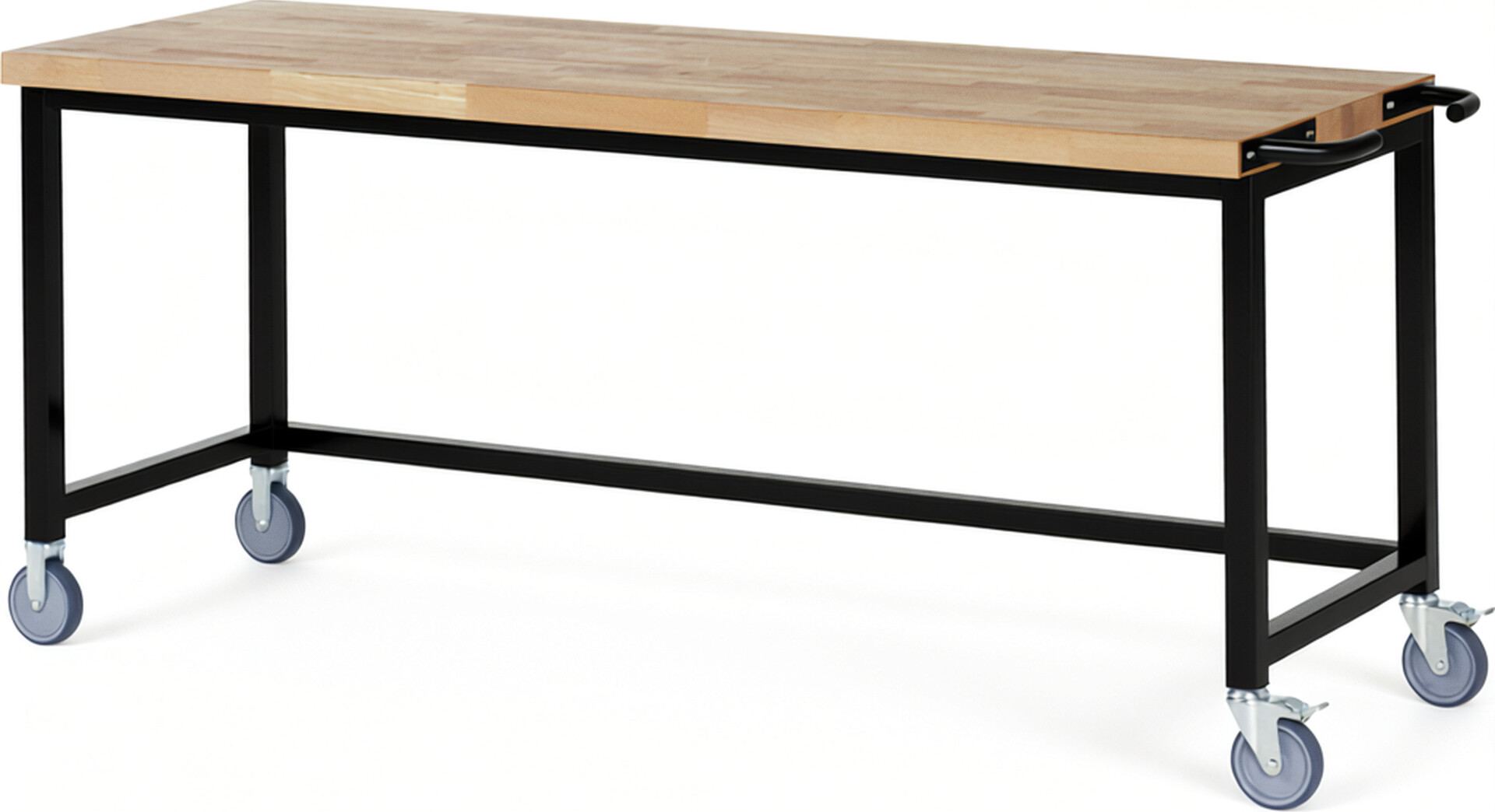 Fahrbare Werkbank - Modell 8000 BASIC schwarz, BxTxH 2000x700x880 mm,  Buche-Massiv Arbeitsplatte 40 mm