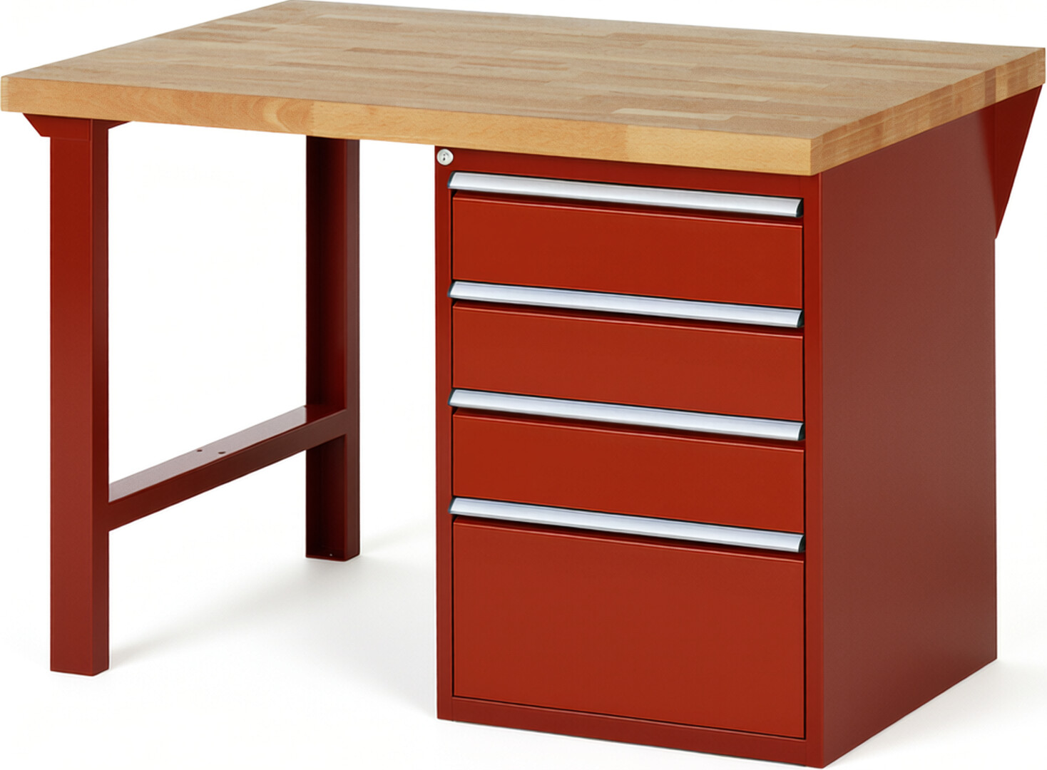 RAU Werkbank rot - Breite 125 cm - Tiefe 90 cm - Höhe 84 cm - Buche-Massiv Arbeitsplatte 40 mm