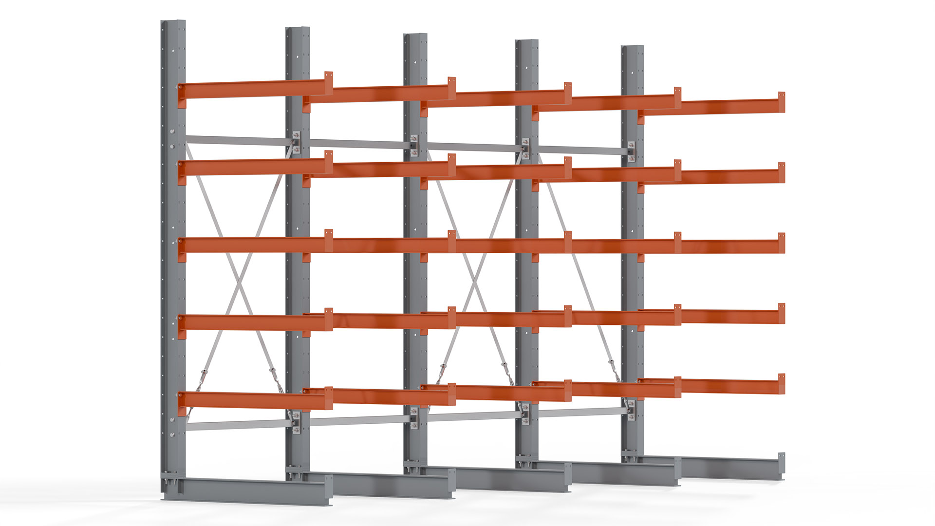 Kragarmregal KARL basic - lackiert - Breite: 400 cm - Höhe: 250 cm - Tiefe: 100 cm - Traglast je Kragarm: 450 kg - einseitig
