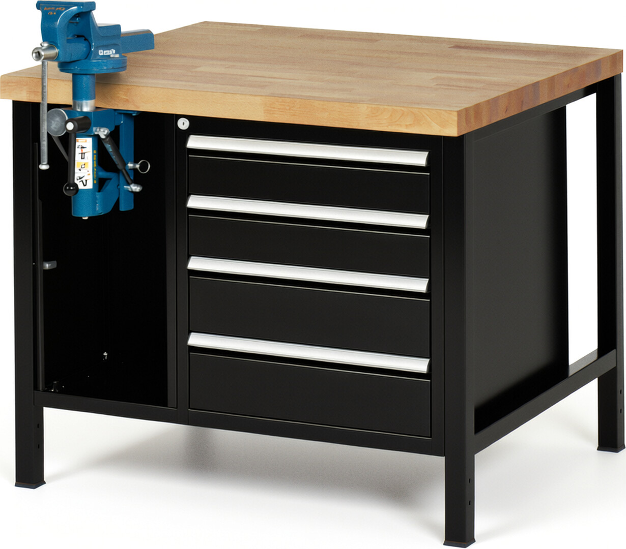 RAU Werkbank schwarz - Breite 100 cm - Tiefe 90 cm - Höhe 104 cm - Buche-Massiv Arbeitsplatte 40 mm