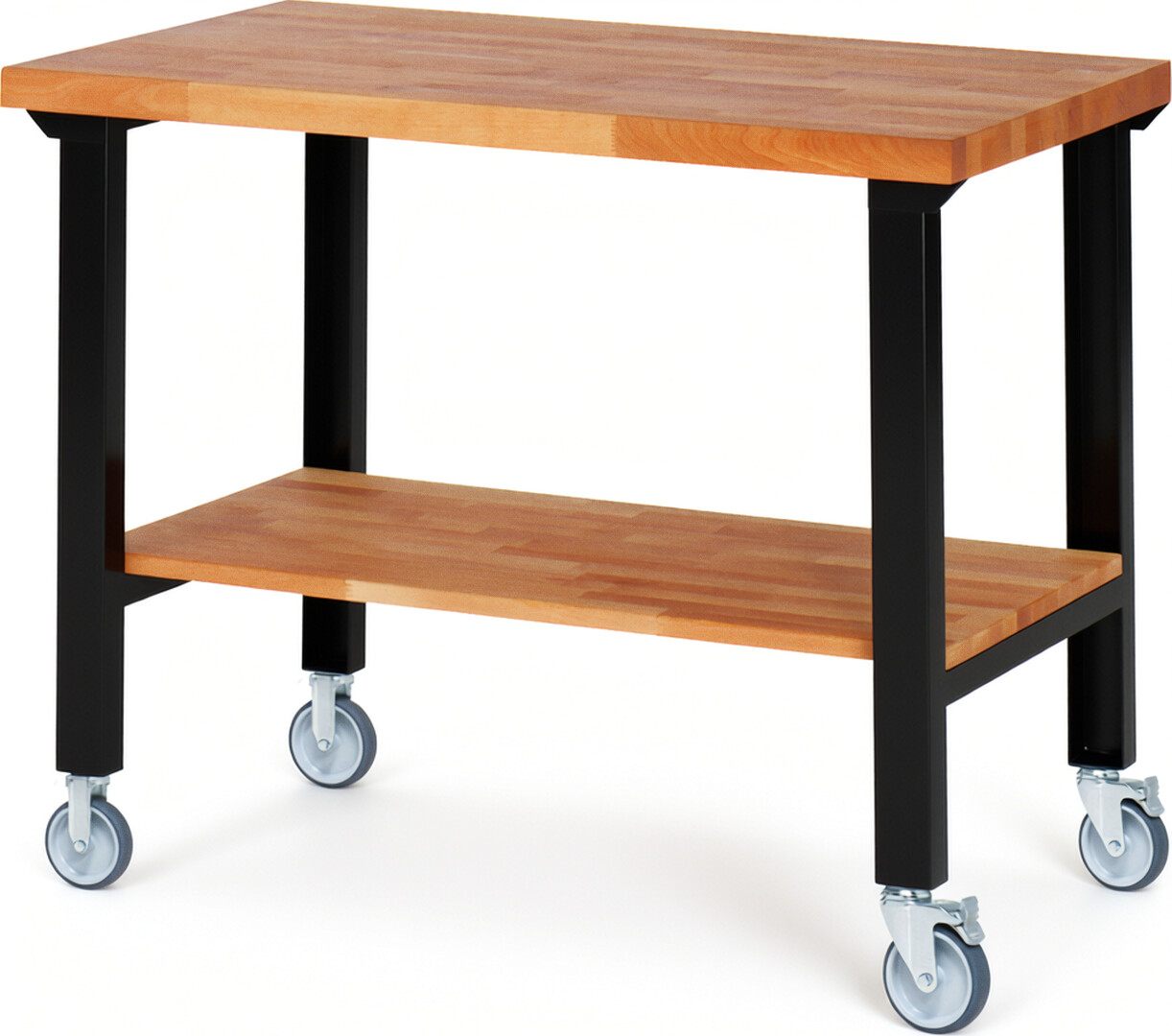 Fahrbare Werkbank Modell 7000 schwarz, BxTxH 1250x700x1000 mm,  Buche-Massiv Arbeitsplatte 40 mm